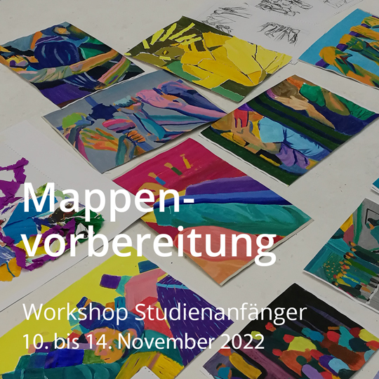 Intensivkurs Mappenvorbereitung. Workshop Studienvorbereitung, Malerei, Zeichnung, Design. Vom 10. bis 14. November 2022.